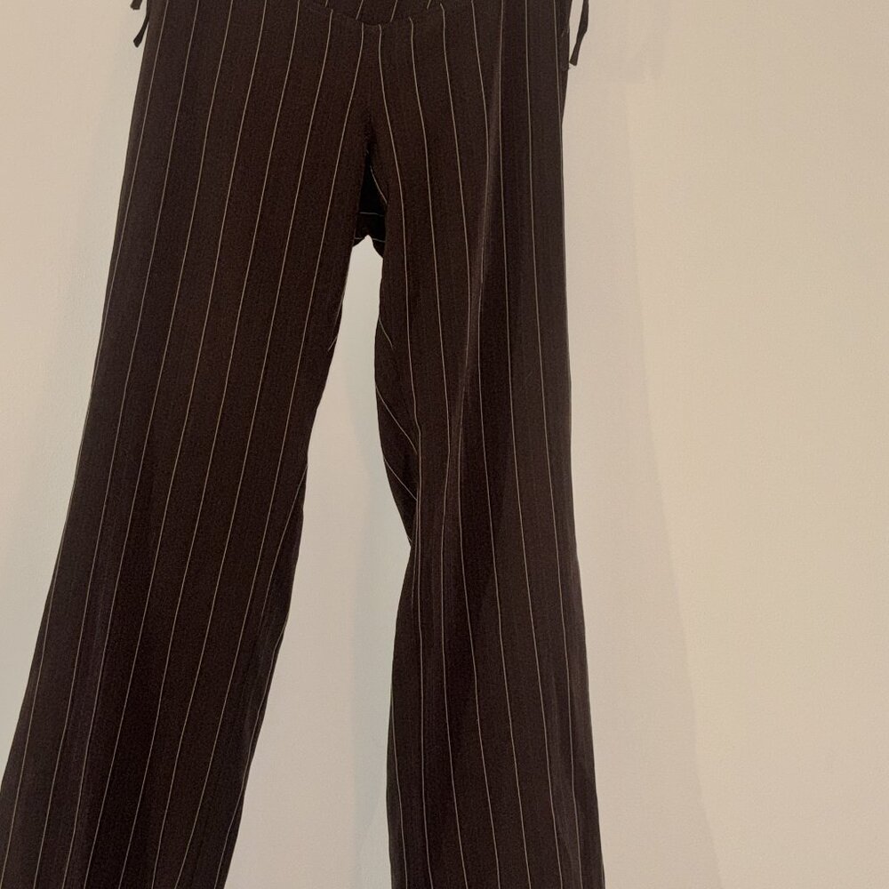 AXS Y2K Brown Pinstripe Low Rise Trousers Vintage Early 2000s Pants